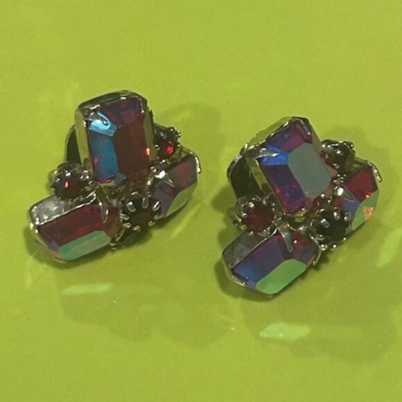 ALBERT WEISS Red AB Rhinestone Cluster EARRINGS - Picture 8 of 10